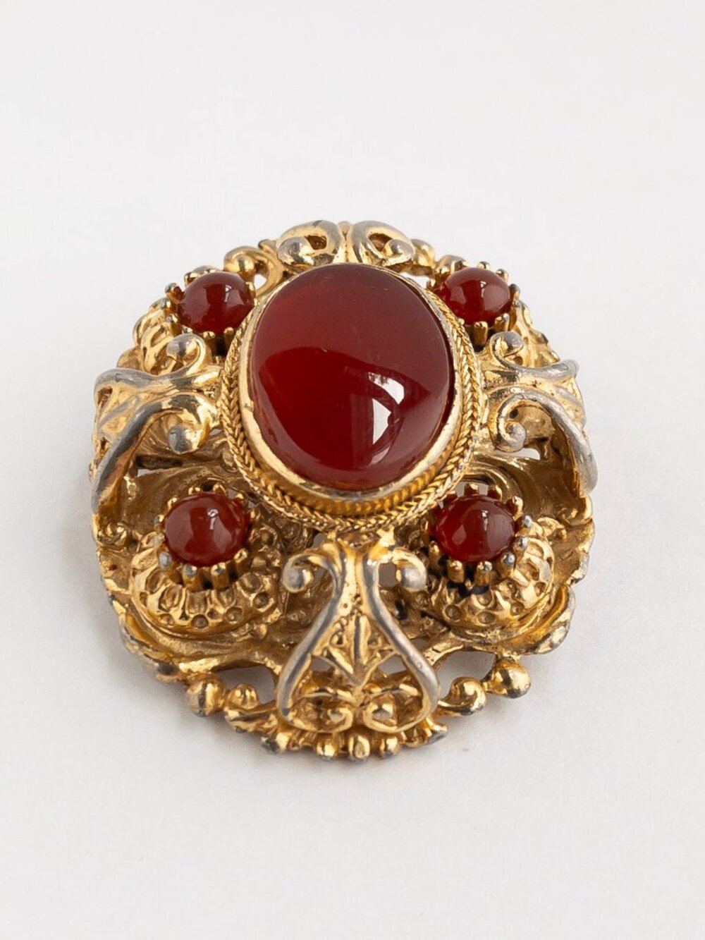 Vintage Sphinx Brooch Red Poured Glass Cabochons Rococo Baroque A530 - Picture 6 of 15
